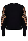 Black Embroidered-Sleeve Knit Pullover - view 1