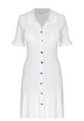 White Ribbed Gold-Button Knit Mini Dress - view 1