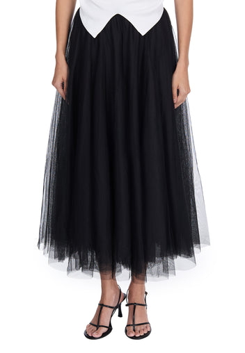 Black Tulle A-Line Midi Skirt - view 5