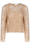 Beige Lace Long-Sleeve Blouse - view 1