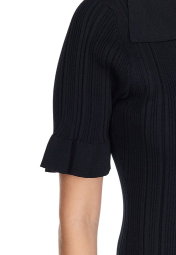 Black Collared Button-Front Knit Mini Dress - view 5