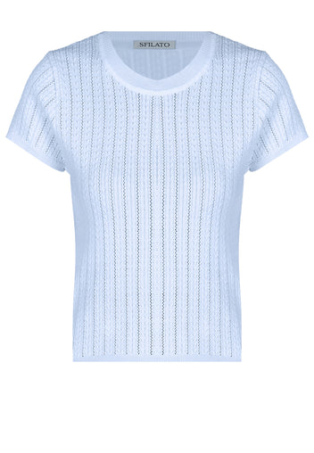 Sky Ribbed Pointelle Short-Sleeve Top - view 1