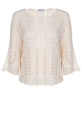 Ivory Pointelle Bell-Sleeve Knit Pullover - view 1
