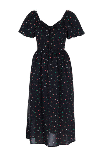 Black Floral Sweetheart Midi Dress - view 1