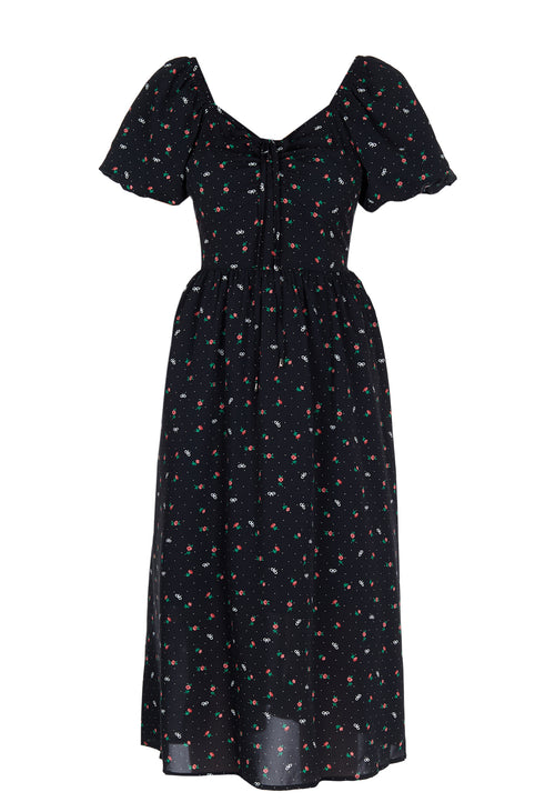 Black Floral Sweetheart Midi Dress - view 1