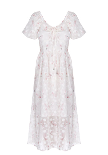 White Floral Button-Front Midi Dress - view 1