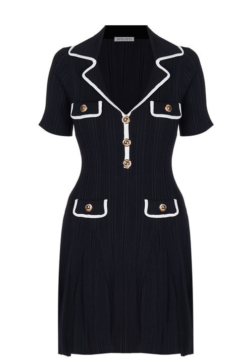 Black Contrast-Trim Ribbed Mini Dress - view 1
