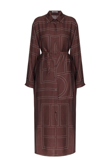 Burgundy Geometric Shirt Dress - view 1