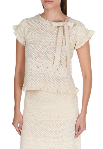 Ivory Pointelle Top and Skirt Set - view 8