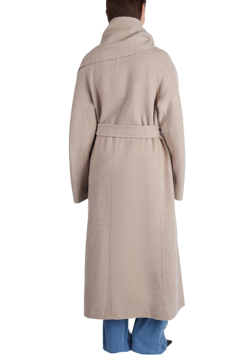Beige Scarf-Collar Belted Wool Coat - view 2