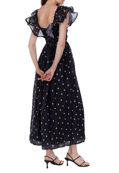 Black Dotted Ruffle-Strap Midi Dress - view 2