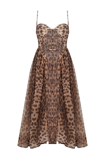 Brown Leopard Strappy Midi Dress - view 1