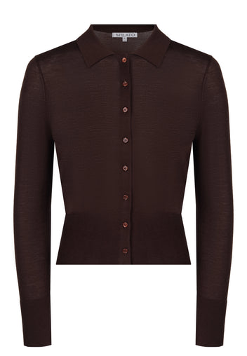 Brown Collared Button Knit Cardigan - view 1