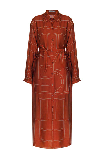 Rust Geometric Shirt Dress - view 1
