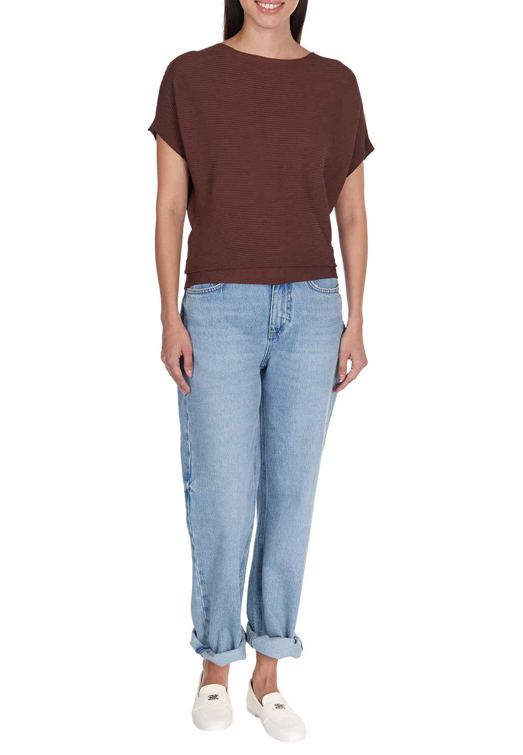 Burgundy Sfilato short sleeve top - view 3