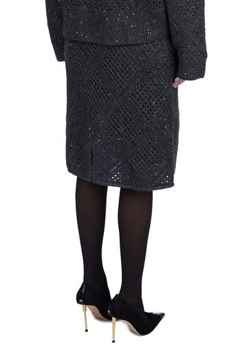 Navy Open-Knit Midi Skirt - view 2