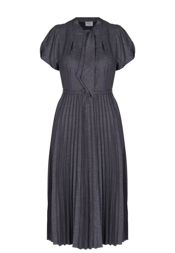 Graphite Pleated Puff-Sleeve Midi Dress - view 1
