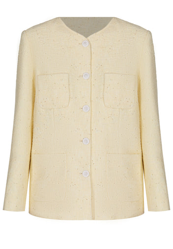 Cream Collarless Button Jacket - view 1
