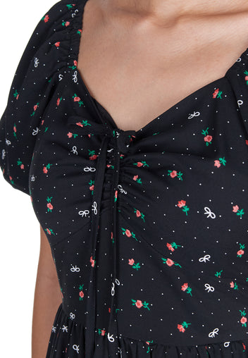Black Floral Sweetheart Midi Dress - view 6