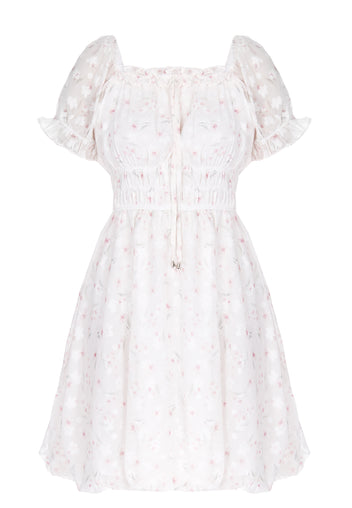 White Lace Puff-Sleeve Mini Dress - view 1
