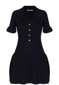 Black Collared Button-Front Knit Mini Dress - view 1