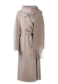 Taupe Scarf-Collar Belted Wool Coat - view 1