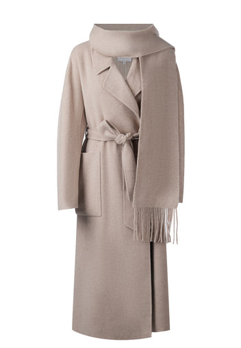 Taupe Scarf-Collar Belted Wool Coat - view 1