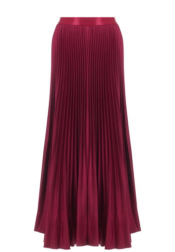 Wine Pleated Satin Maxi Skirt - view 1