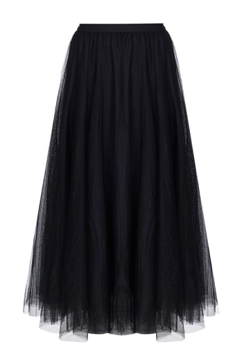 Black Tulle A-Line Midi Skirt - view 1