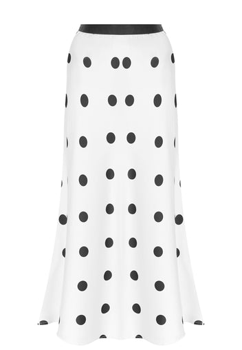 White Black Polka-Dot Mermaid Midi Skirt - view 1