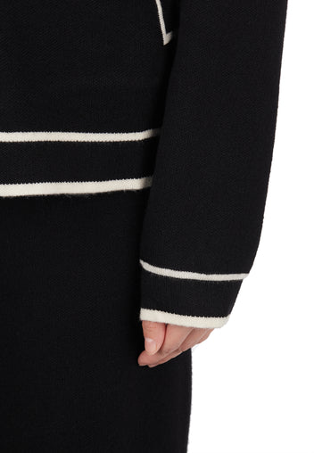 Black Contrast-Trim Zip Knit Cardigan - view 6