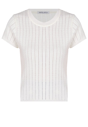 White Ribbed Pointelle Short-Sleeve Top - view 1