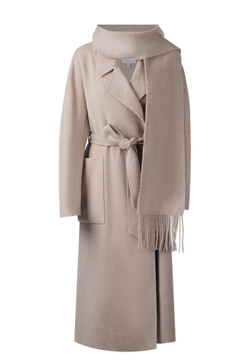 Beige Scarf-Collar Belted Wool Coat - view 1