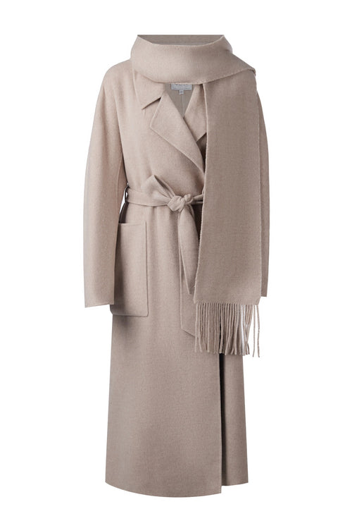 Beige Scarf-Collar Belted Wool Coat - view 1
