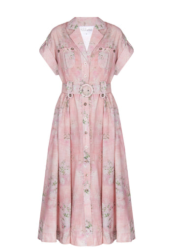 Pink Floral Button-Front Shirt Dress - view 1