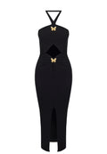Black Halter Cutout Midi Dress - view 1