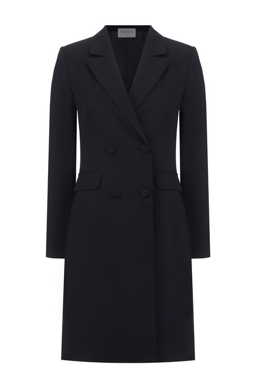 Black Double-Breasted Tailored Coat Dress - view 1