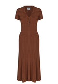 Brown Ribbed Button Midi Dress - view 1