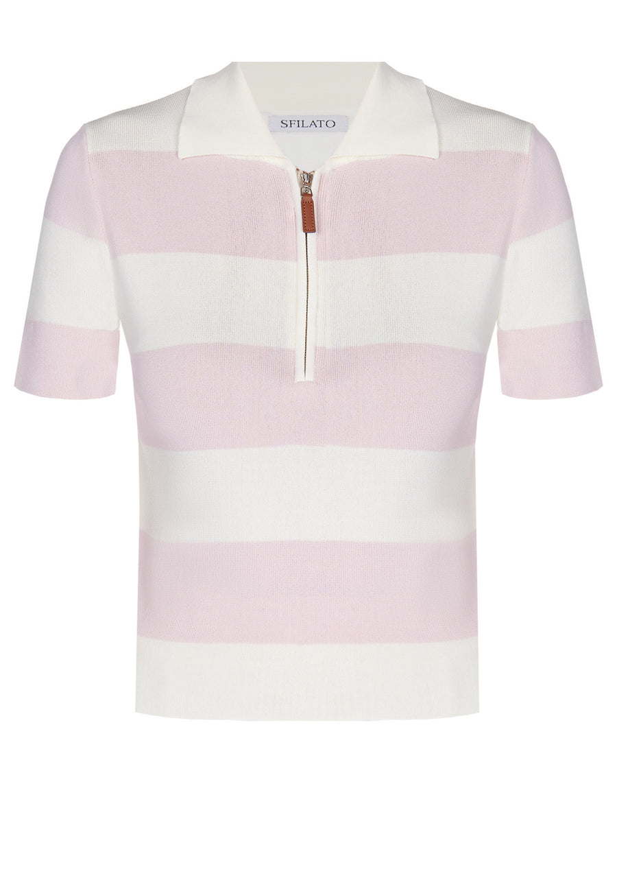 Pink Stripe Zip Polo - view 1