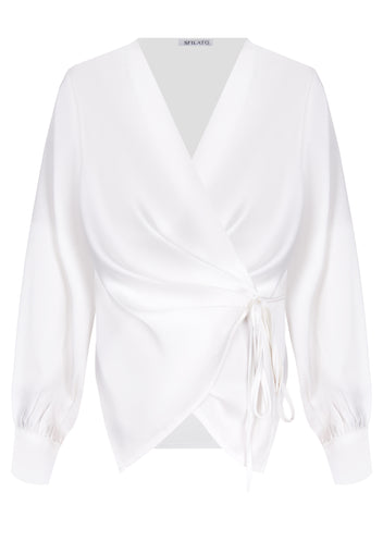 White Draped Wrap Blouse - view 1
