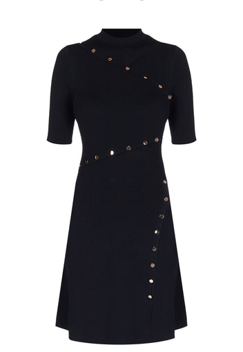 Black Pearl-Button Knit Mini Dress - view 1