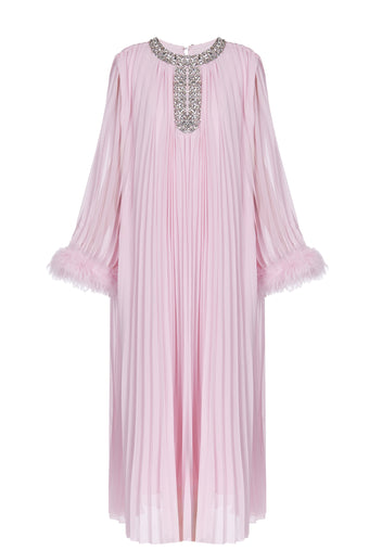 Pink Embroidered Caftan Midi Dress - view 1
