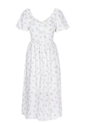 White Dotted Puff-Sleeve Midi Dress - view 1