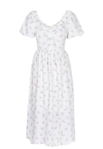 White Dotted Puff-Sleeve Midi Dress - view 1
