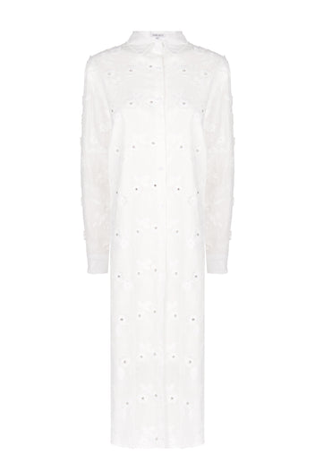 White Embellished Sheer Shirt Dress - view 1