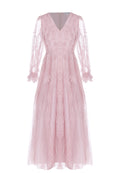 Pink Lace V-Neck Midi Dress - view 1