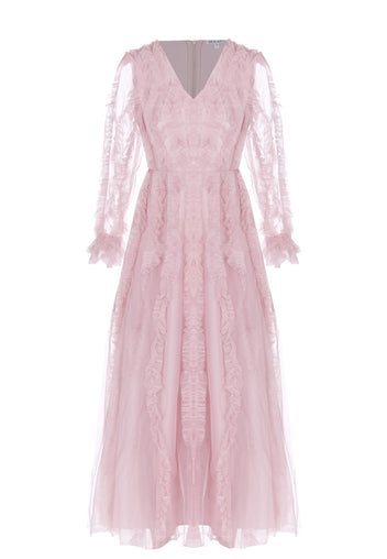 Pink Lace V-Neck Midi Dress - view 1