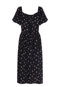 Black Puff-Sleeve Floral Midi Dress - view 1