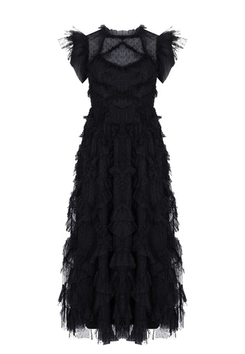 Black Tulle Ruffle Midi Dress - view 1