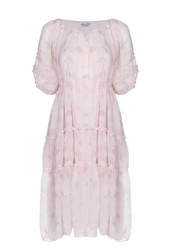 Blush Floral Sheer-Sleeve Midi Dress - view 1